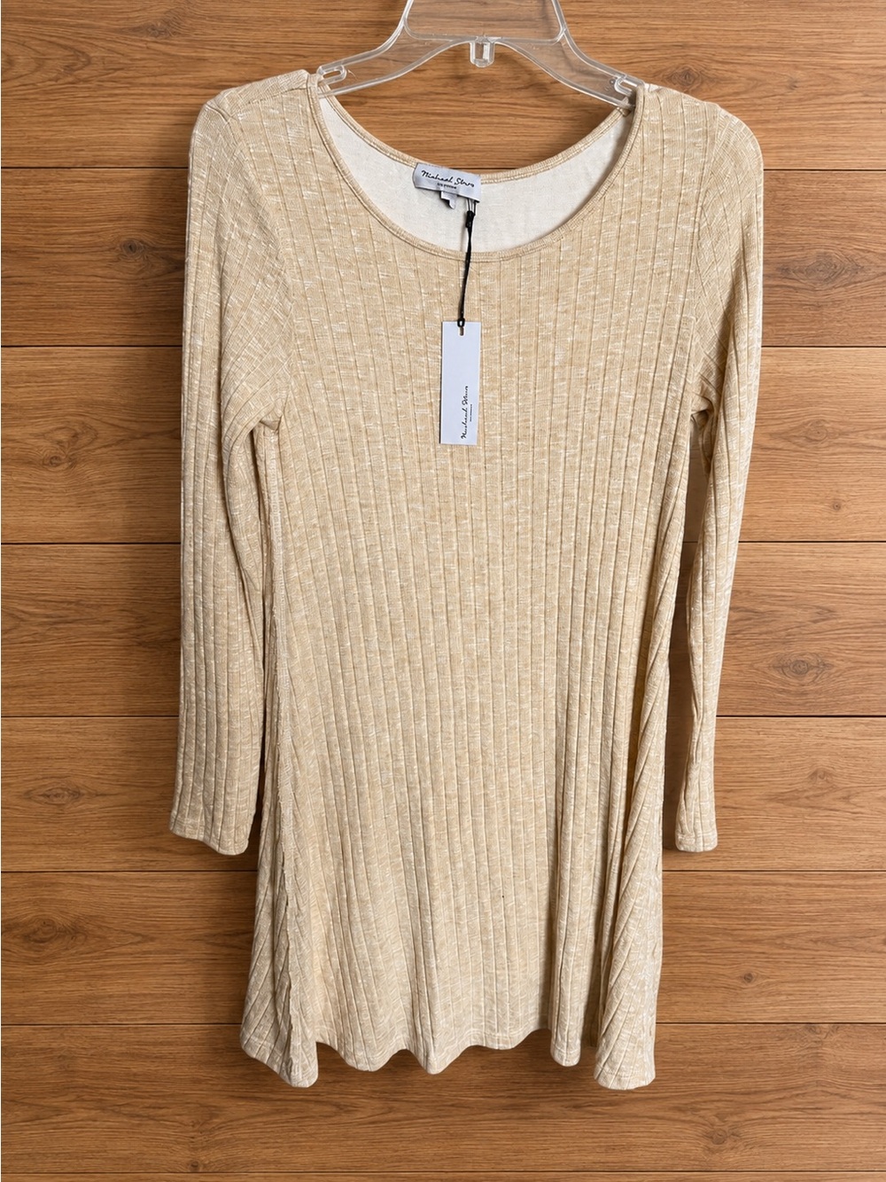 Michael Stars Jasper Ribbed Crew Neck Dress Tan Medium NWT